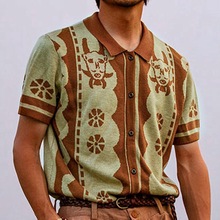 ins潮流短袖 Shirt 外贸男装 2024夏季 提花翻领开衫 POLO衫 新款 Men