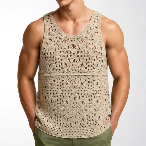 2026夏季美式复古背心男纯色镂空针织上衣宽松休闲坎肩Men's vest