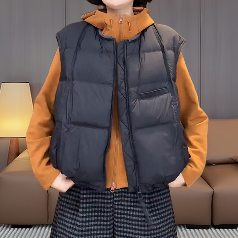 声雨竹韩版百搭纯色加厚保暖棉服马夹女士秋冬季时尚休闲宽松无袖