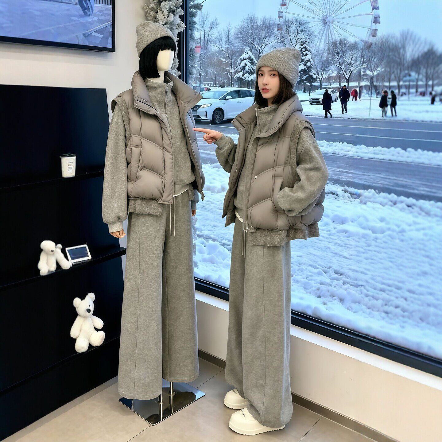 声雨竹冬季穿搭一整套大码胖mm棉服马甲外套卫衣裤子减龄好看保暖