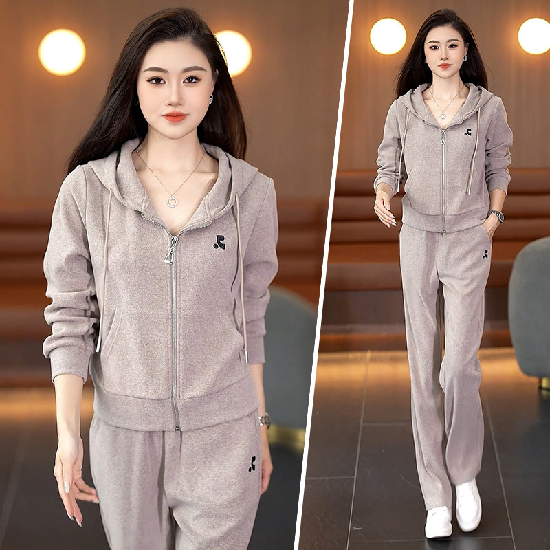 声雨竹休闲运动套装女春秋2026新款显瘦连帽束脚裤旅游健身跑步服