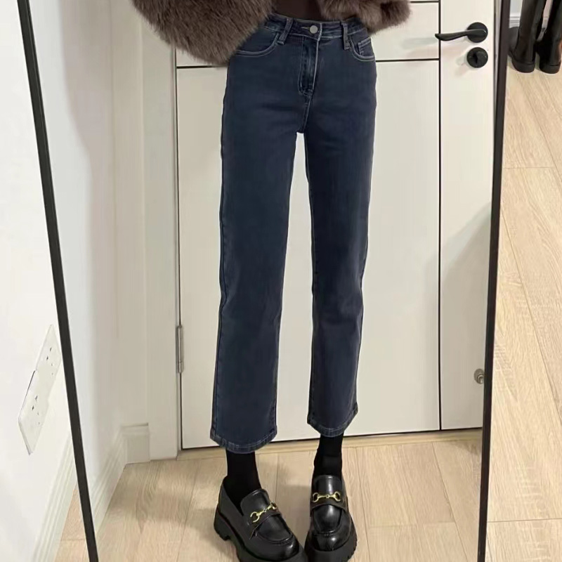 显瘦显腿长直筒弹力牛仔裤