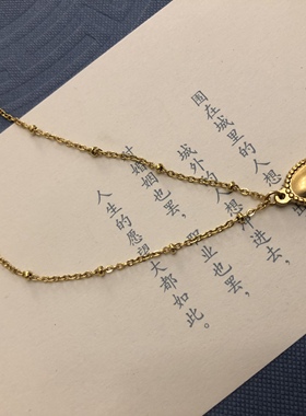 清仓复古金色古董珠边椭圆魔镜面圆珠锁骨链项链钛钢不易掉色保色