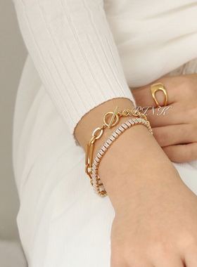 懒/欧美轻奢时尚锆石手饰 日常百搭气质优雅秋冬款简约满钻手链女