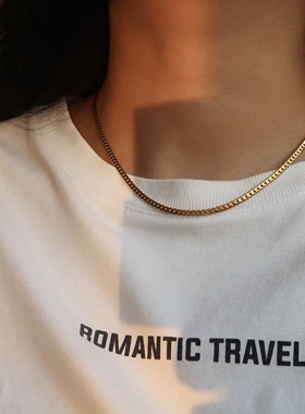 WOO/ 肯豆同款扁蛇骨链欧美金属ins风choker项链扁平蛇骨项链男女