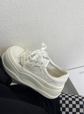 广州MONIZ2025新款真皮透气系带蕾丝珍珠蝴蝶结芭蕾风大头面包鞋