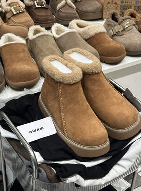 MONIZ现货厚底羊羔毛雪地靴女冬季加绒保暖侧拉链短靴防滑勃肯鞋