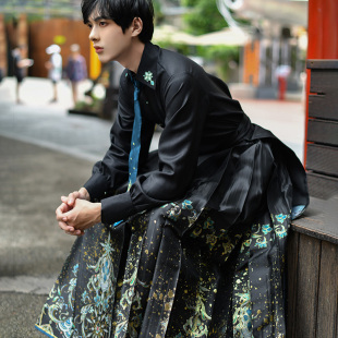 静宇 汉元 如梦霓裳 马面裙国潮时尚 素日常薄衬衫 改良汉服男装