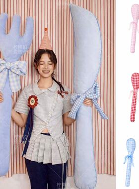 情人节布艺刀叉生日拍照道具创意摄影工具宝宝生日道具派对蝴蝶结