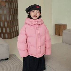 24冬季新款韩版儿童羽绒服男女童短款柔软加厚面包服90白鸭绒童装