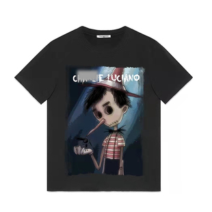 正确版本cl动画卡通印花短袖T恤皮诺曹休闲潮流男女情侣圆领上衣