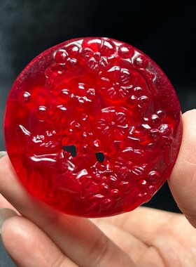 冰透缅甸翠玉精雕红翡梅花鹿牌子紫绿观音冰阳绿挂件吊坠项链玉石