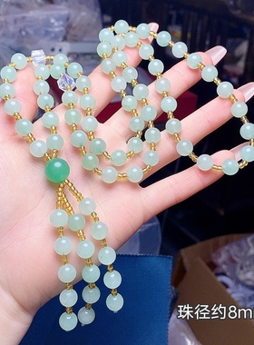 天然东陵玉毛衣链新中式女款圆珠串珠流苏吊坠玉石项链饰品送女生