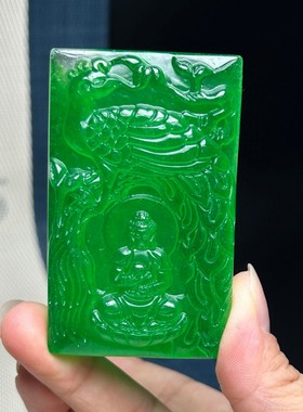 高冰种老翠料满绿翠玉凤凰观音佛牌项链吊坠手工精雕挂坠颈饰品