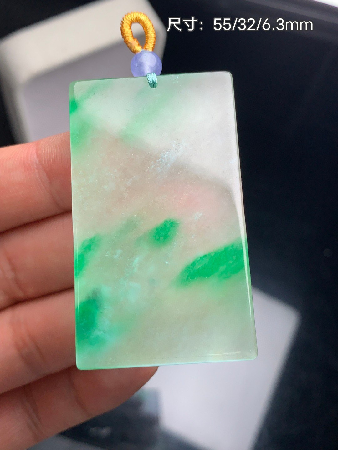 缅甸翡翠飘绿飘花大件无事牌玉佩男士高冰种翡翠吊坠项链