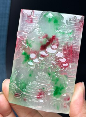 古玩旧藏翠玉吊坠无事牌缅甸玉石冰种辣绿正品原创新款