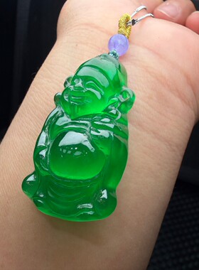 缅甸翡翠冰种阳绿财神吊坠男女款玉石挂件项链玉坠吊坠玉坠