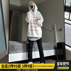 奶尤大大 美式街头设计感字母印花连帽卫衣男女宽松休闲情侣秋季