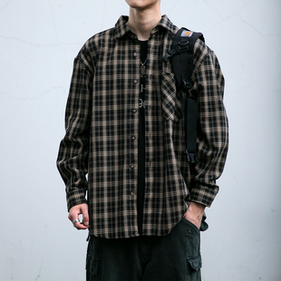 男女宽松潮流百搭休闲翻领工装 秋季 复古格子衬衫 美式 衬衣外套 新款