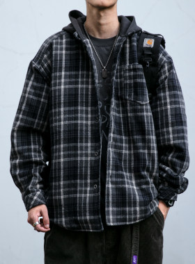 加厚冬季格子棉服外套