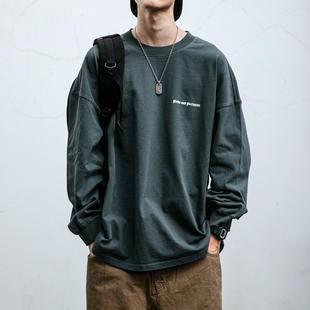 秋冬重磅320G蜡染水洗高密度螺纹长袖 男字母夜光圆领卫衣套头T恤