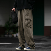 裤 男潮牌春季 宽松纯棉松紧腰直筒裤 定织280g斜卡碳磨面料工装 长裤