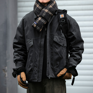 巴恩风美式复古水洗重磅90白鸭绒工装羽绒服男干练老钱翻领外套潮