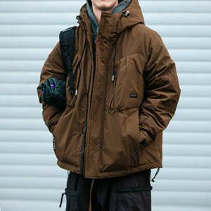 冬季保暖百搭90白鸭绒羽绒服男青年工装大码连帽派克夹克外套潮牌