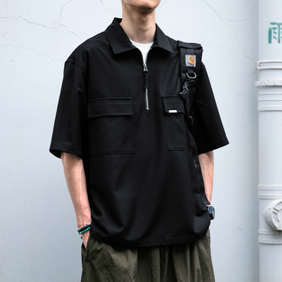 美式机能半拉链polo衫男夏季新款