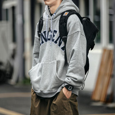 灰色加绒加厚日系卫衣