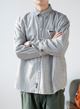 2024春季竖条纹衬衫男长袖日系学生衬衣宽松复古外套韩版潮流寸衫