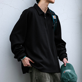 秋冬老钱风质感华夫格通勤上班休闲长袖 男Polo领宽松半拉链卫衣