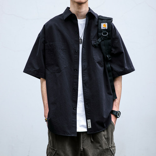 翻领短袖日系潮牌口袋短袖衬衫