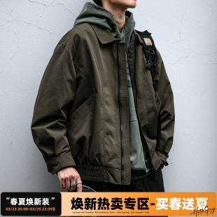 美式 外套男春秋侧边大口袋宽松百搭休闲夹克 复古解构设计翻领工装