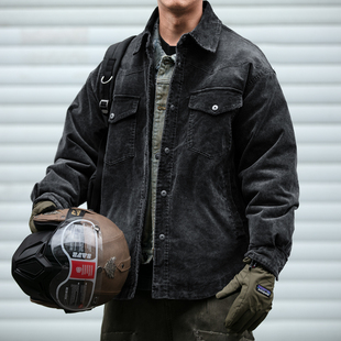 日系复古水洗重磅灯芯绒羽绒服外套男女秋冬90白鸭绒保暖衬衫外套