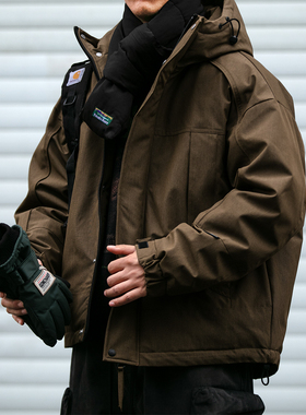 解构设计90白鸭绒连帽羽绒服男冬季宽松大码保暖防风工装派克服潮