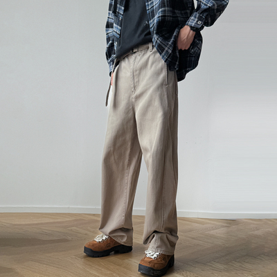 日系复古水洗做旧弯刀工装裤男