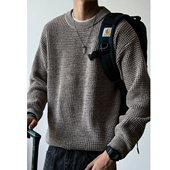 秋冬680G重磅纯色简约粗针圆领毛衣男宽松肌理感套头针织衫 外套潮