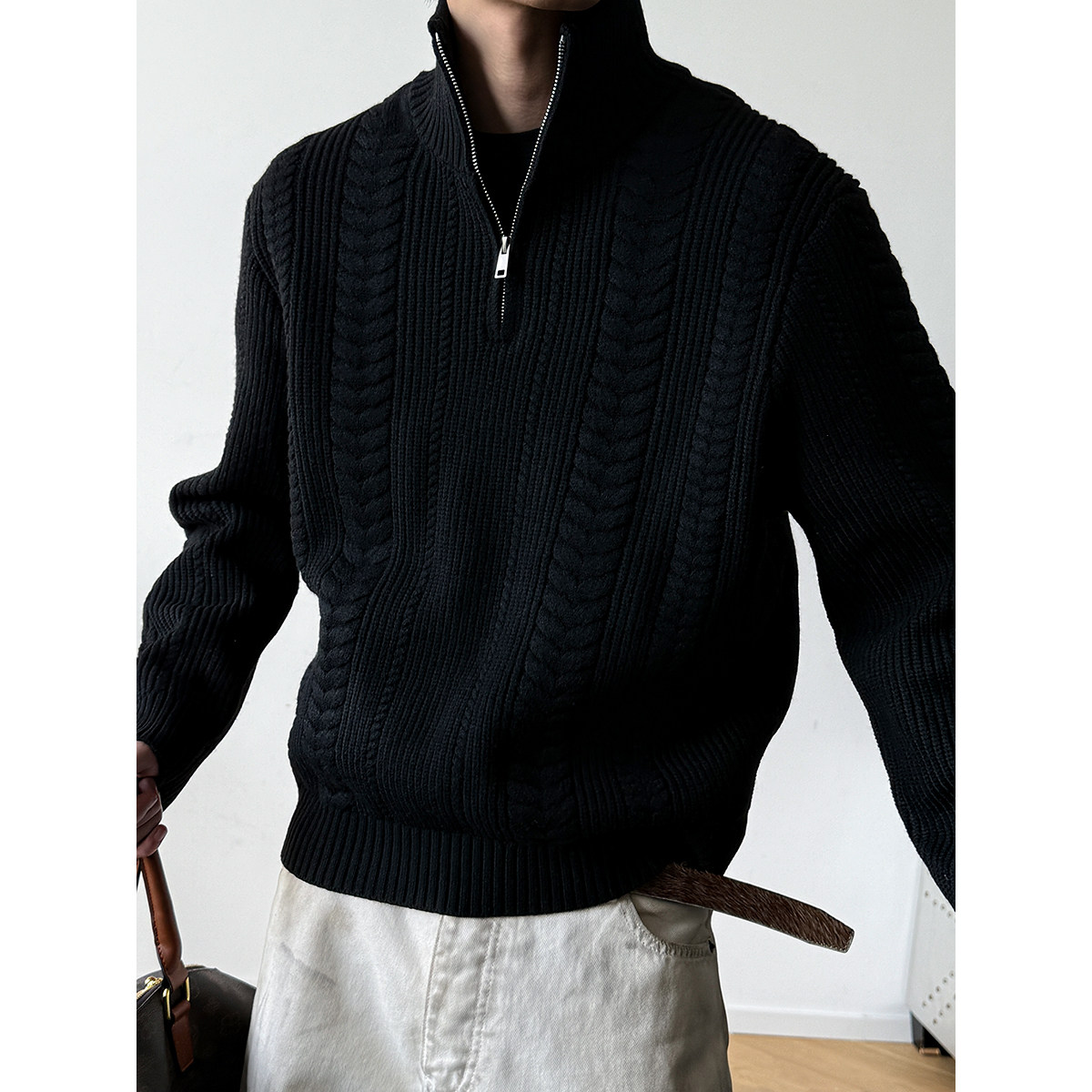 950克重磅麦穗绞花半拉链立领毛衣男女可穿保暖内搭肌理感针织衫,男装,针织衫/毛衣,淘宝优惠券,粉丝福利购,淘宝优惠卷