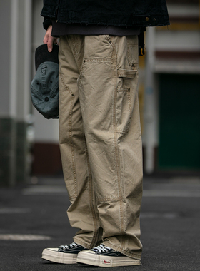 日系复古多口袋水洗双膝伐木工装裤男春秋宽松B01直筒休闲长裤潮