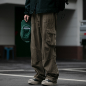 松紧束脚裤 男潮牌春秋水洗直筒裤 裤 重磅270g宽松微喇拖地口袋工装