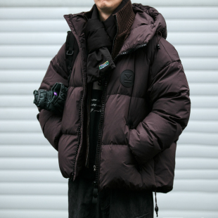 可脱卸假两件毛线领泡芙感羽绒服男冬季 潮牌宽松加厚暗格纹外套潮