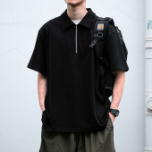 男夏季 T恤宽松情侣打底衫 新款 复古翻领短袖 美式 质感半拉链polo衫