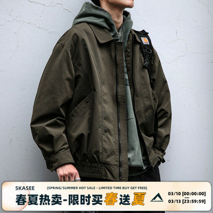 美式复古解构设计翻领工装外套男春秋侧边大口袋宽松百搭休闲夹克