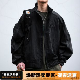 新款 潮牌拼接立领肌理感夹克男春季 美式 宽松休闲外套 轻奢运动