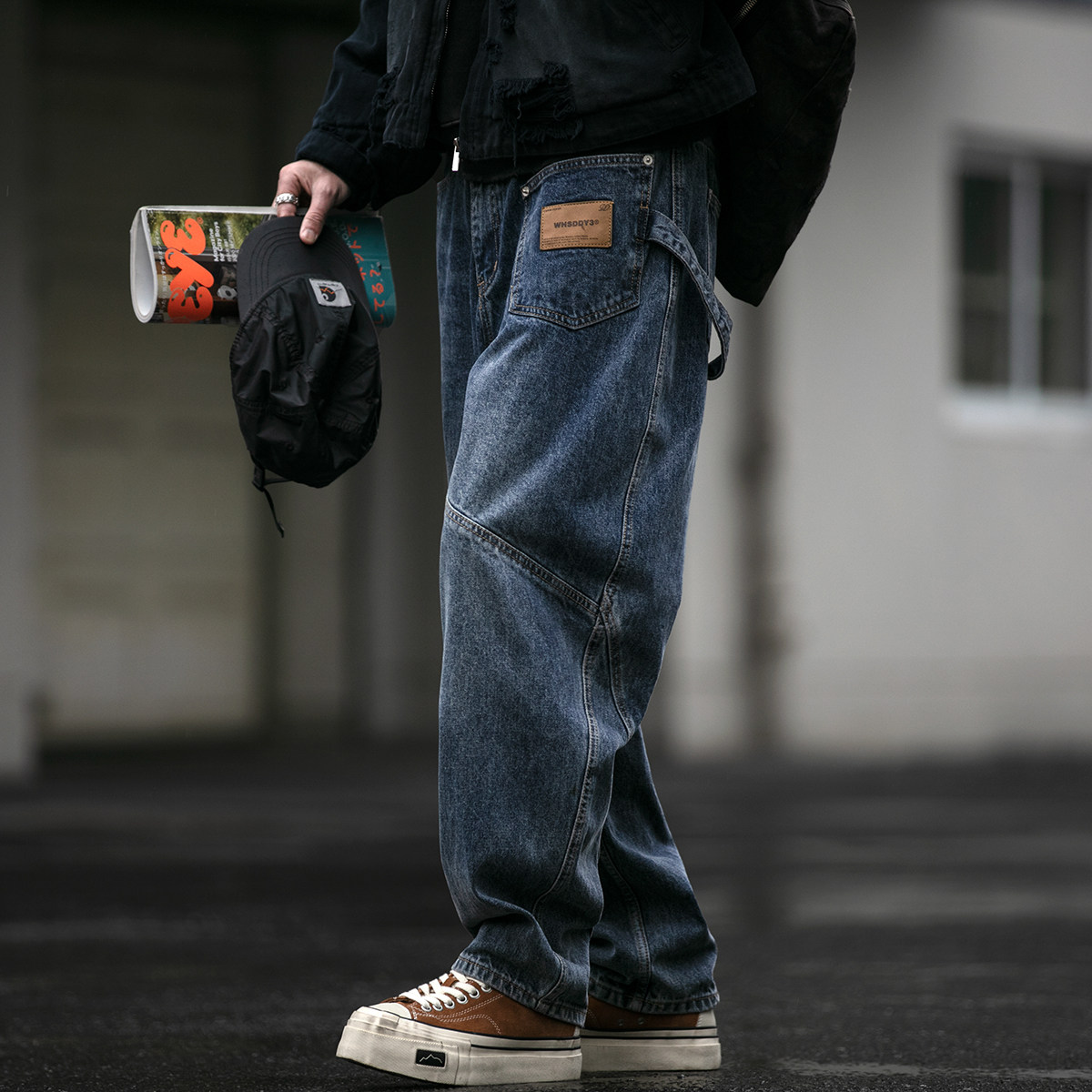 美式复古重磅13盎司水洗牛仔裤男潮牌宽松微锥斜门襟弯刀阔腿裤潮,男装,牛仔裤,淘宝优惠券,粉丝福利购,淘宝优惠卷