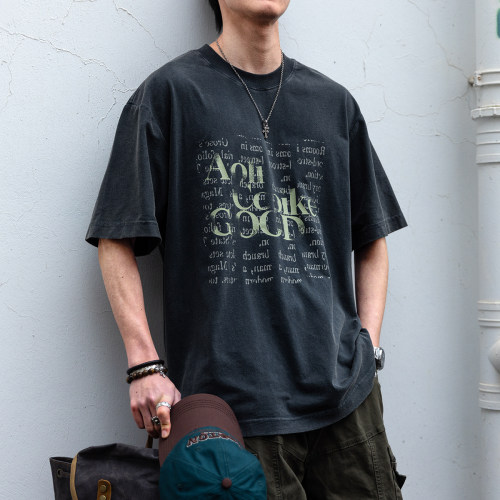 水洗做旧300G重磅字母印花短袖男