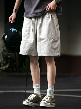 美式复古水洗全棉做旧工装短裤男夏季薄款宽松防盗口袋五分中裤潮