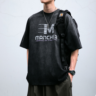 280克喷马骝水洗做旧短袖男
