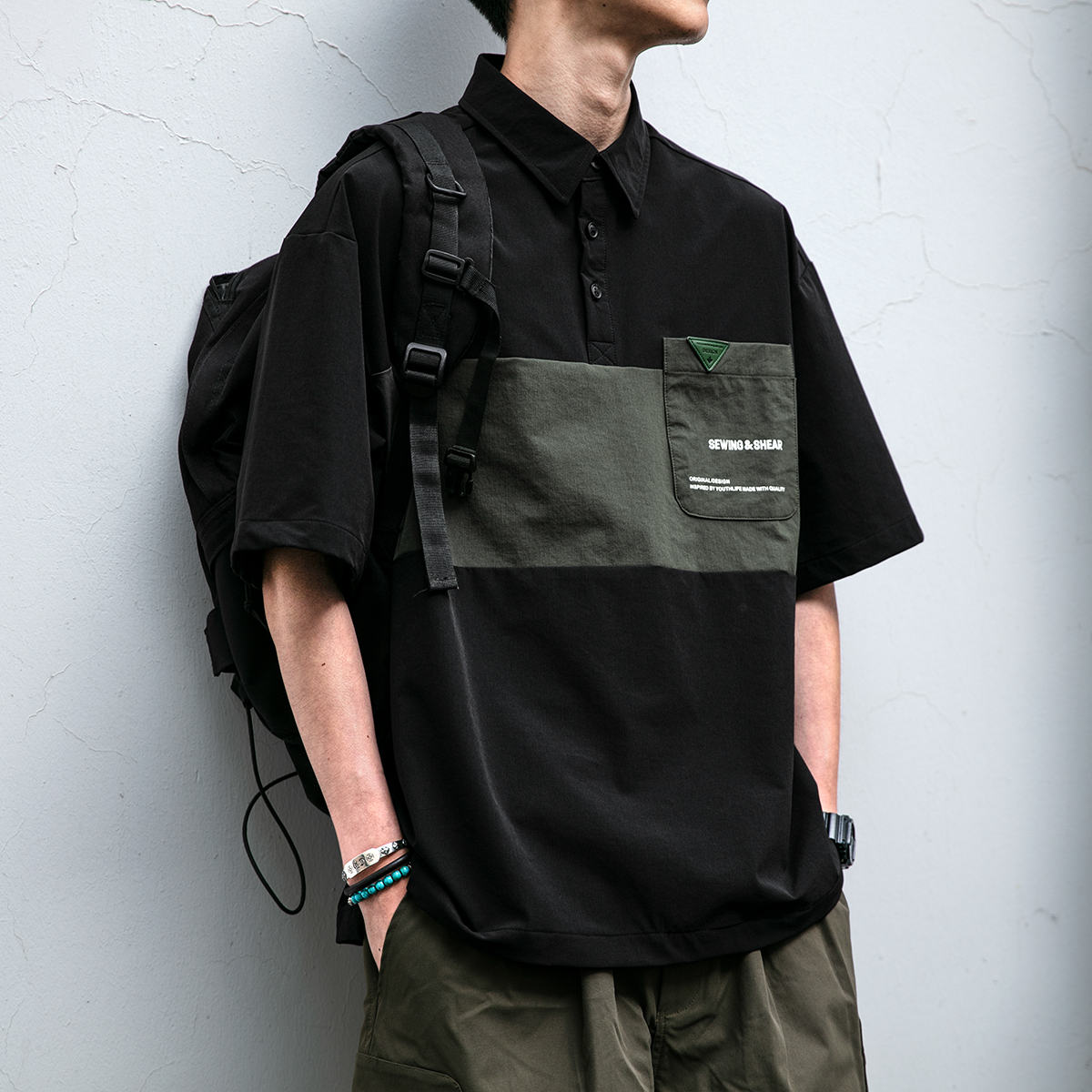 夏季山系机能面料短袖单穿POLO衫男青年痞帅翻领潮牌休闲T恤衫